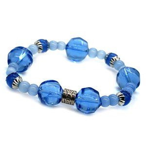 Blue crystal bead bracelet with silver accents.